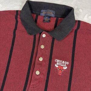 Vintage 90s NBA Chicago Bulls Antigua Embroidered Striped Polo Shirt Size XL Red